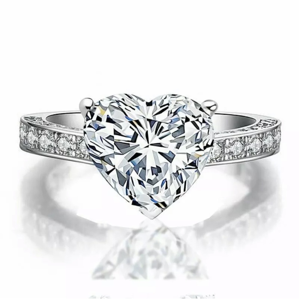 Heart Women 925 Silver Rings White Sapphire Rings - Picture 3 of 4